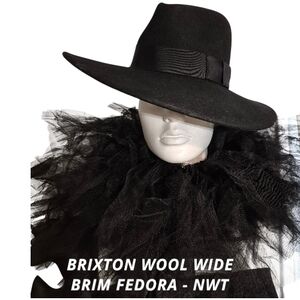 Brixton Black Wool Wide Brim Fedora Hat Size M - New With Tags